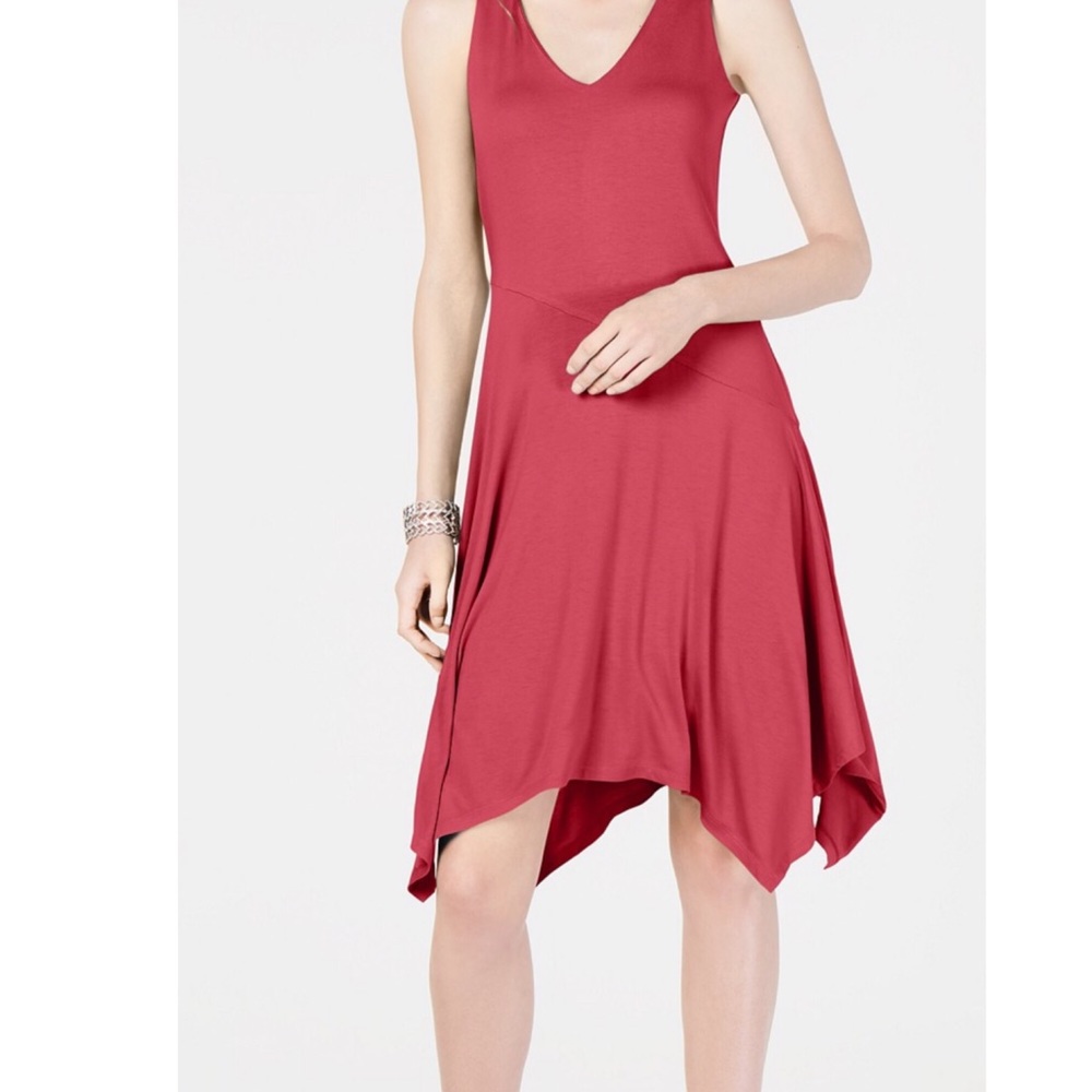 NEW I.N.C. Sleeveless Asymmetrical-Hem Dress Coral